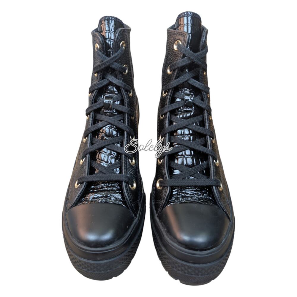 Converse Chuck 70 De Luxe Heel Black Gold Leather Platform Sneaker Boot 8 RARE - Picture 2 of 10